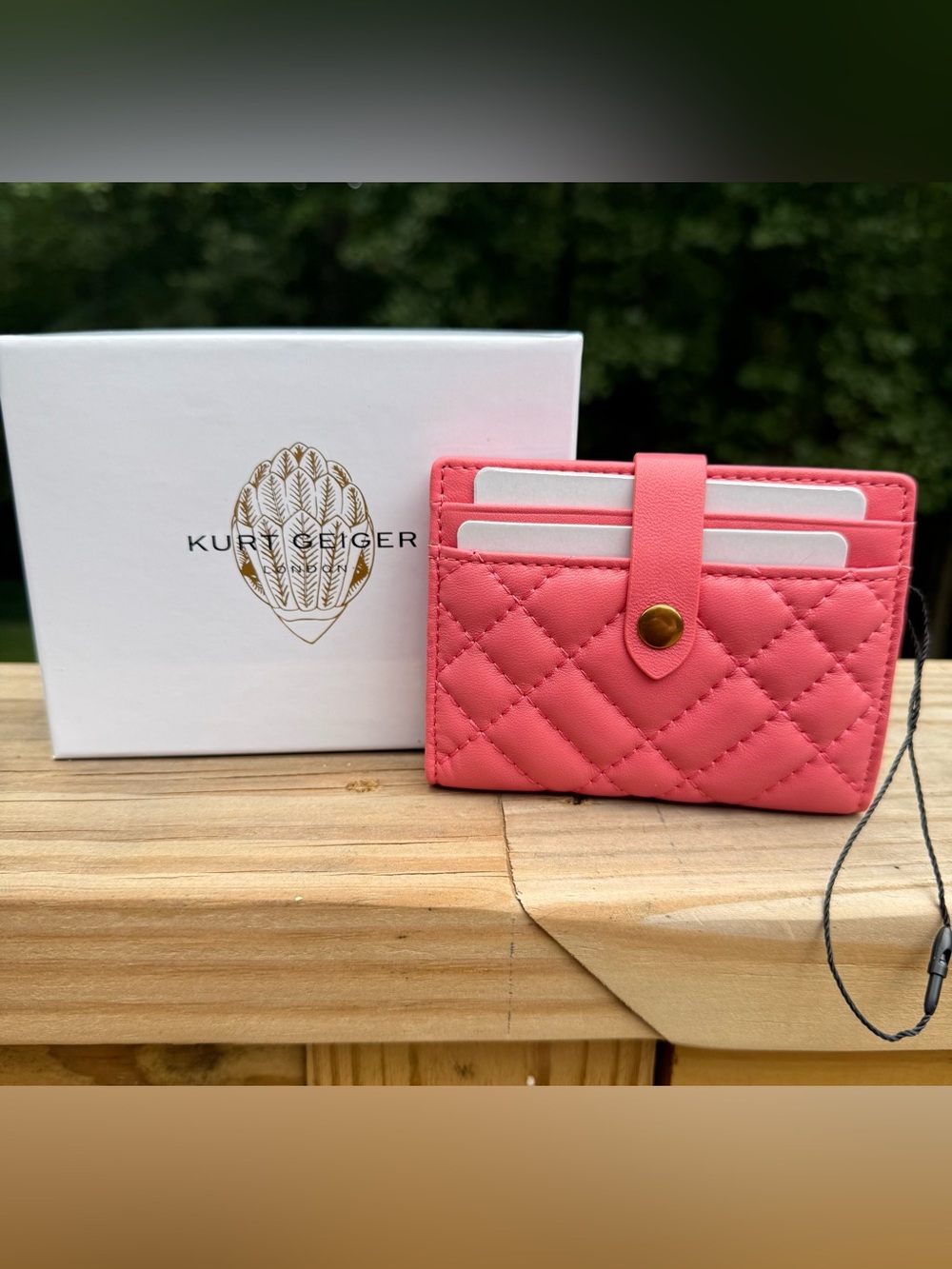 Kurt Geiger London Quilted Slim Card Holder Wallet in Coral Pink